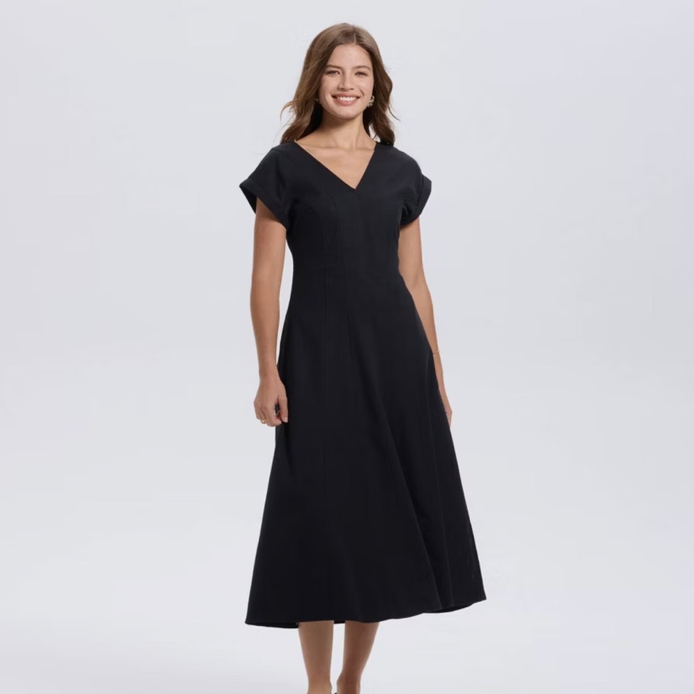 a new day Black V-Neck A-Line Midi Dress
